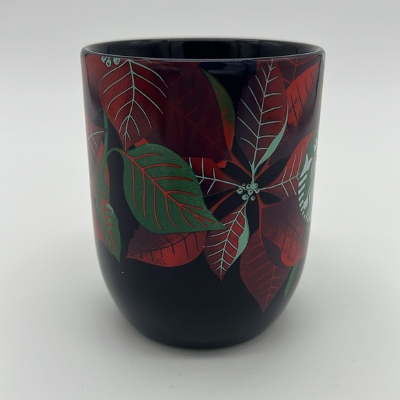 Starbucks Navy Poinsettia Ceramic 12oz Siren Logo Coffee Tea Holiday Mug Cup - Picture 2 of 9